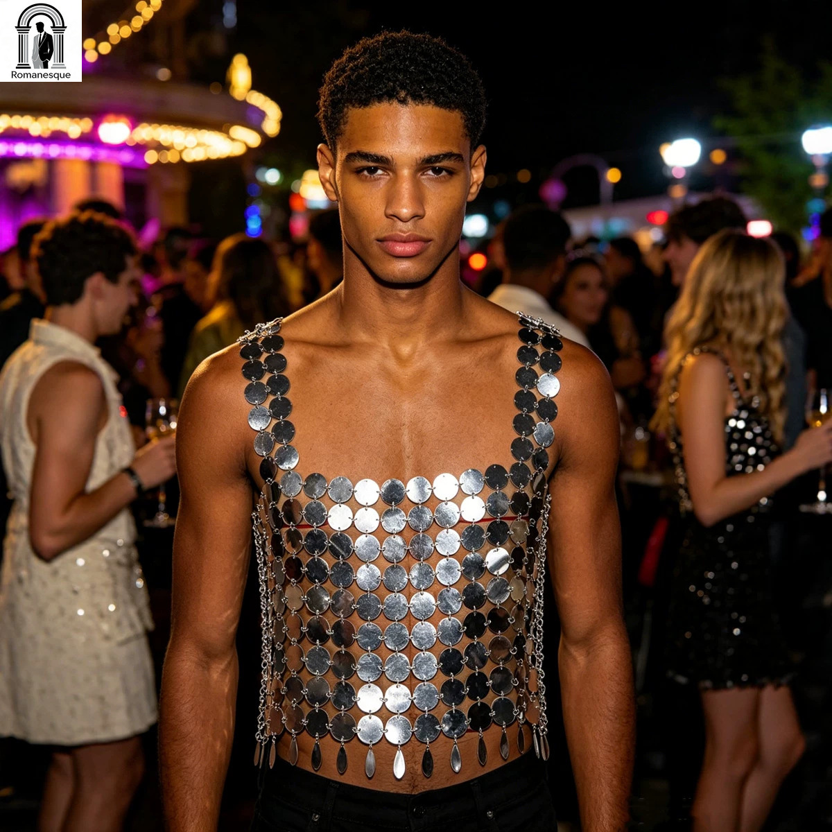 Body Jewelry Vest - Moda erkek ışıltılı disk zincir askılı