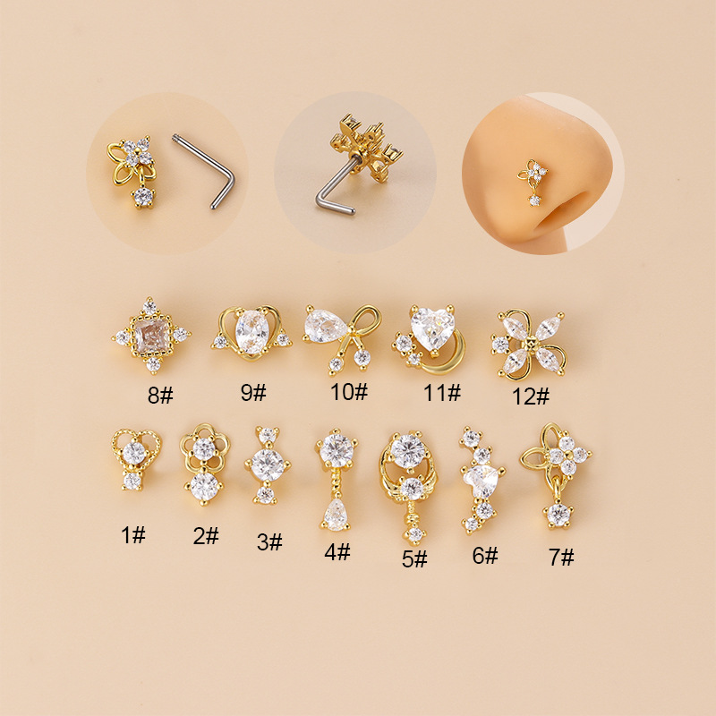 Body Jewelry Nose - 20G L Şekilli Kübik Zirkon Burun