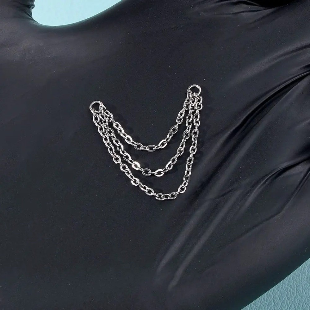Body Jewelry Nose - Moda Titanyum Burun Zinciri Çift Zincir