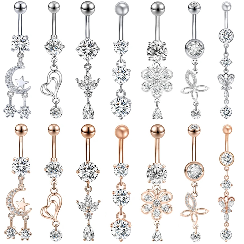Body Jewelry Real Gold - ZS 14G 1 adet zirkon çiçek