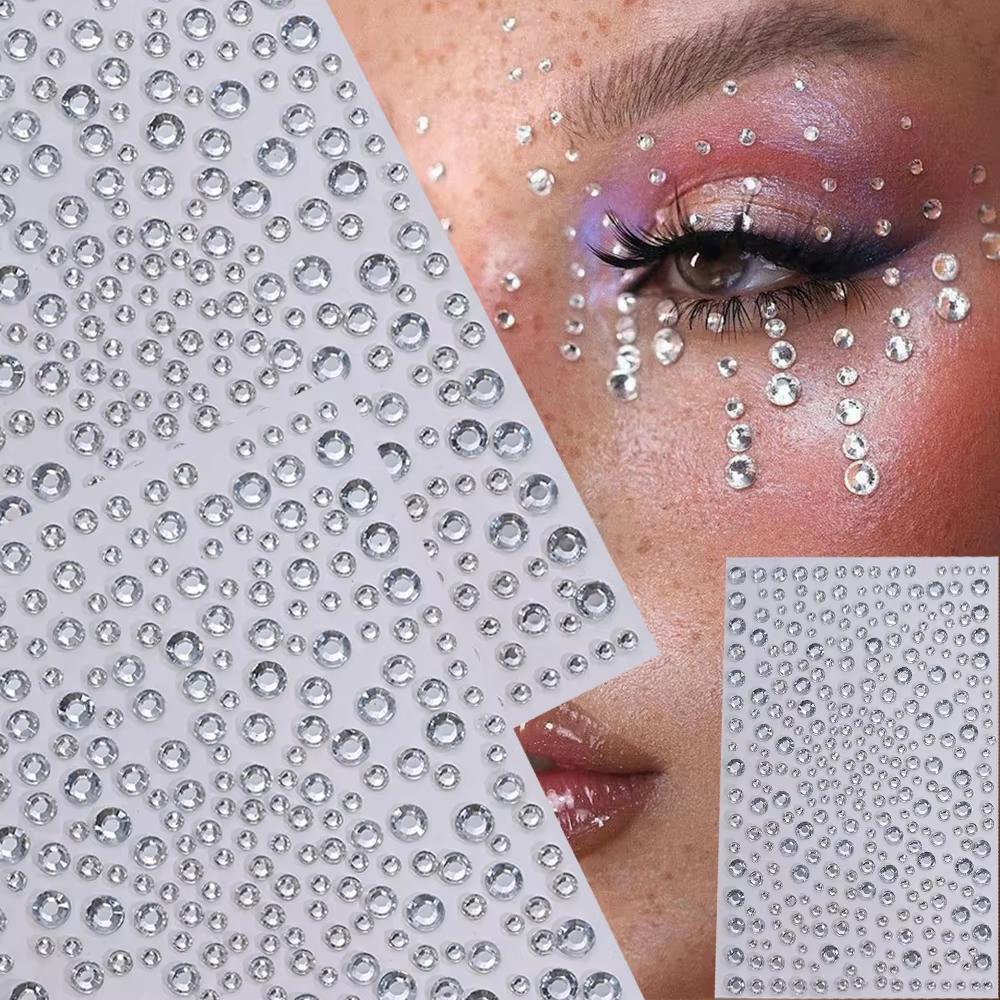 Body Jewelry Stickers - 1 sayfa gümüş-beyaz parıltılı 3D Rhinestones