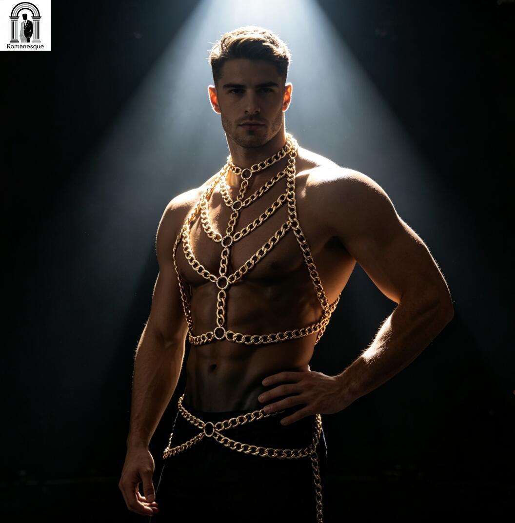 Body Jewelry Vest - Erkek Gümüş Kalın Zincirli Göğüs Askısı