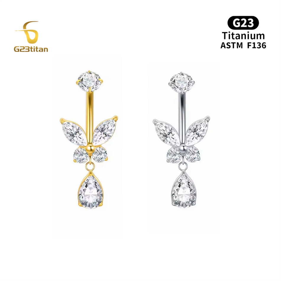 Body Jewelry For Sensitive Skin - Titanyum Kelebek Göbek Piercingi Hipoalerjenik 14G