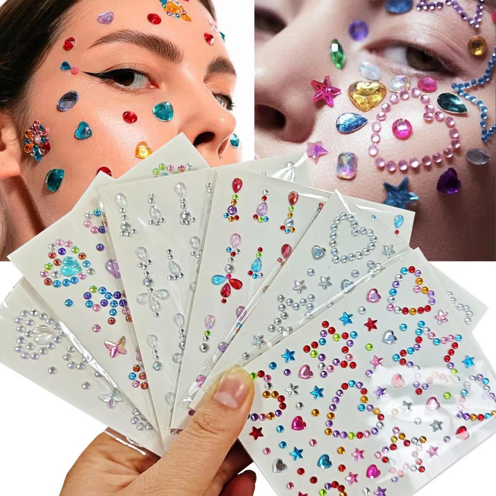 Body Jewelry Stickers - 1 sayfalık renkli yay/yıldız/kalp yüz taklidi