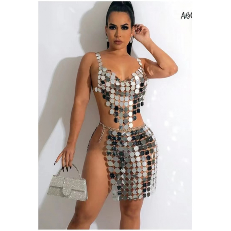 Body Jewelry Vest - Kadınlar İçin Göğüs Zinciri, Akrilik Pullu,