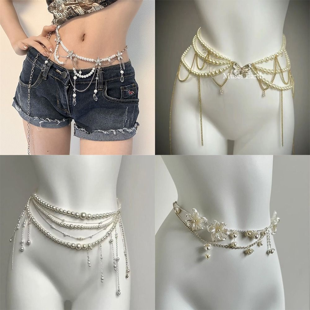 Body Jewelry Types - Moda Zarif İnci Bel Zincirleri Bel